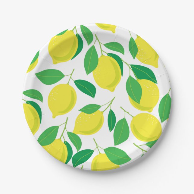 Lemons and leaves pattern paper plate (Front)