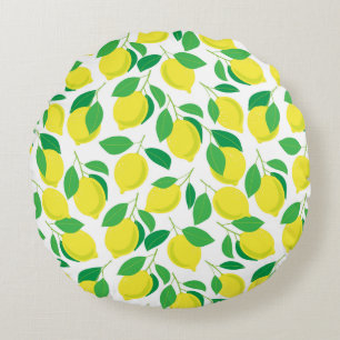 Lemons and leaves pattern round pillow