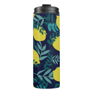 Lemons and leaves pattern thermal tumbler