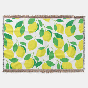 Lemons and leaves pattern throw blanket