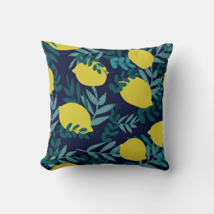 Lemons and leaves pattern throw pillow