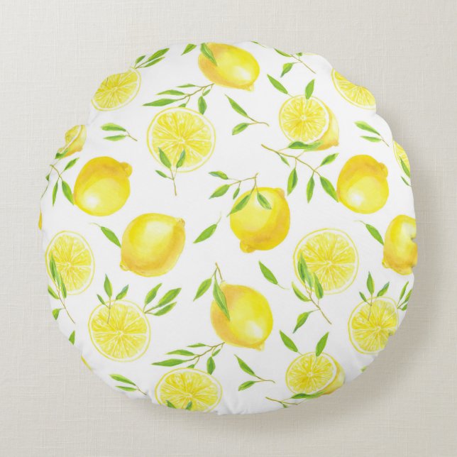 Lemons and leaves round pillow (Front)