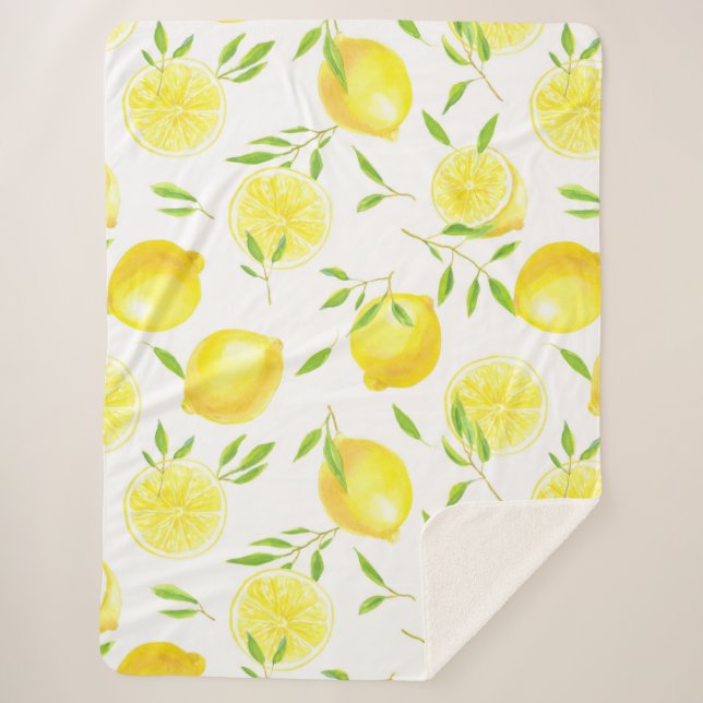Lemons and leaves sherpa blanket (Front)
