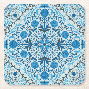 Lemons and leaves square paper coaster
