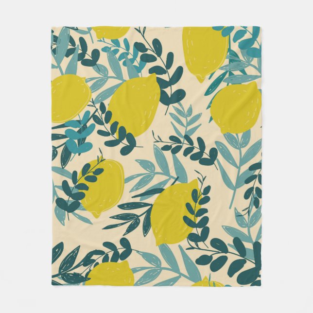 Lemons and leaves, vintage background. fleece blanket (Front)