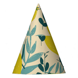 Lemons and leaves, vintage background. party hat
