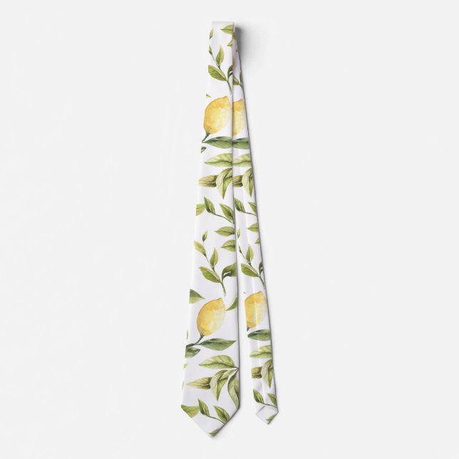 Lemons and Leaves | Watercolor botanical pattern Tie (Front)