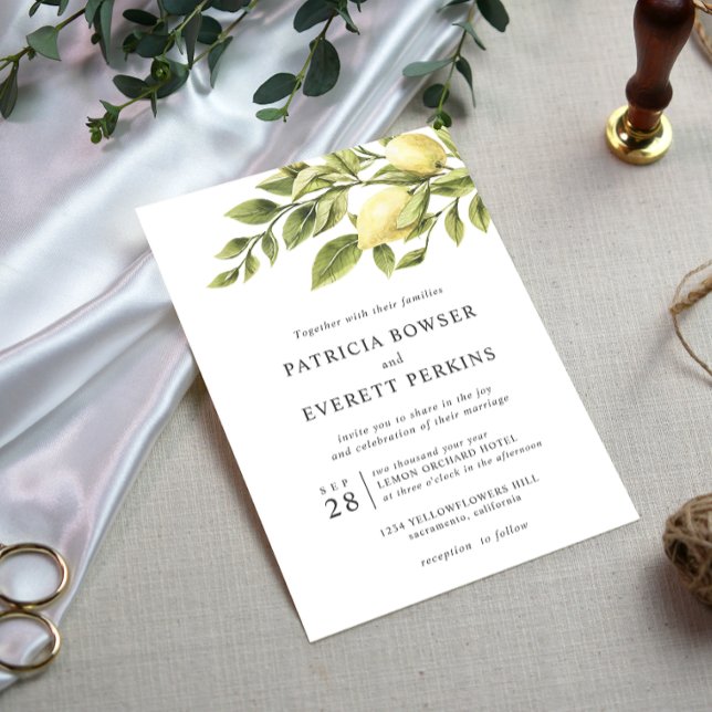 Lemons and leaves  watercolor botanical wedding invitation (Creator Uploaded)