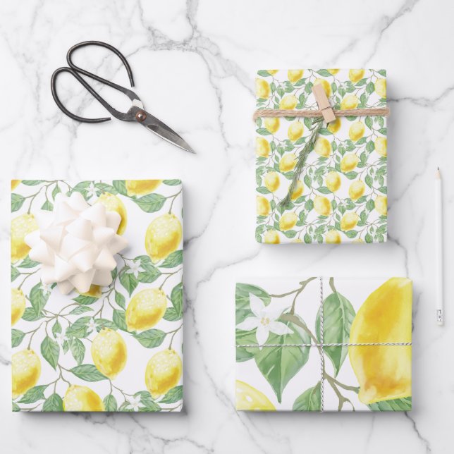 Lemons and Leaves Wrapping Paper Sets (Front)