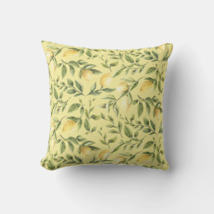 Lemons and Leaves Yellow Throw Pillow