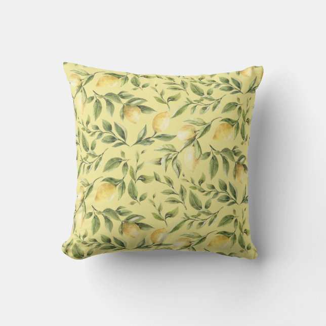 Lemons and Leaves | Yellow | Throw Pillow (Front)