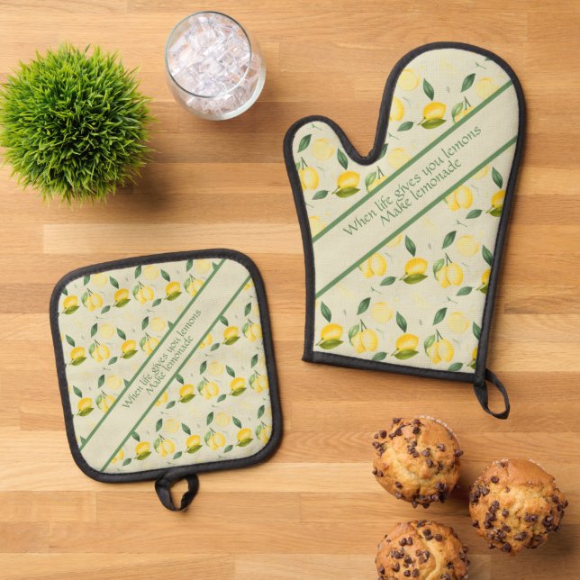 Lemons and Lemon Quote Oven Mitt & Pot Holder Set (Top Down)