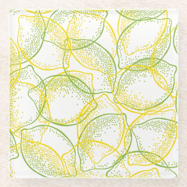 Lemons and Limes: Fresh Pattern. Glass Coaster (Front)