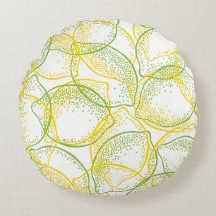 Lemons and Limes: Fresh Pattern. Round Pillow