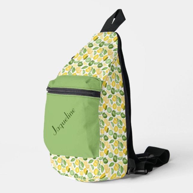 Lemons and Limes on a Green Background Sling Bag (Right Corner)