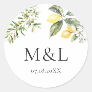 Lemons and Olives Nature Wedding Envelope  Classic Round Sticker