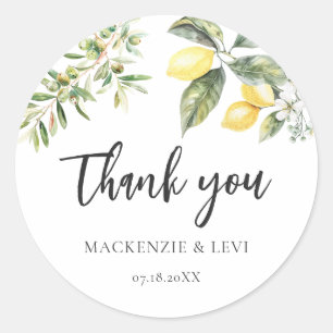 Lemons and Olives Nature Wedding Thank You Favour  Classic Round Sticker