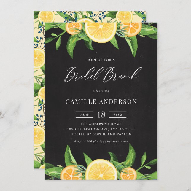 Lemons and Oranges Chalkboard Summer Bridal Brunch Invitation (Front/Back)