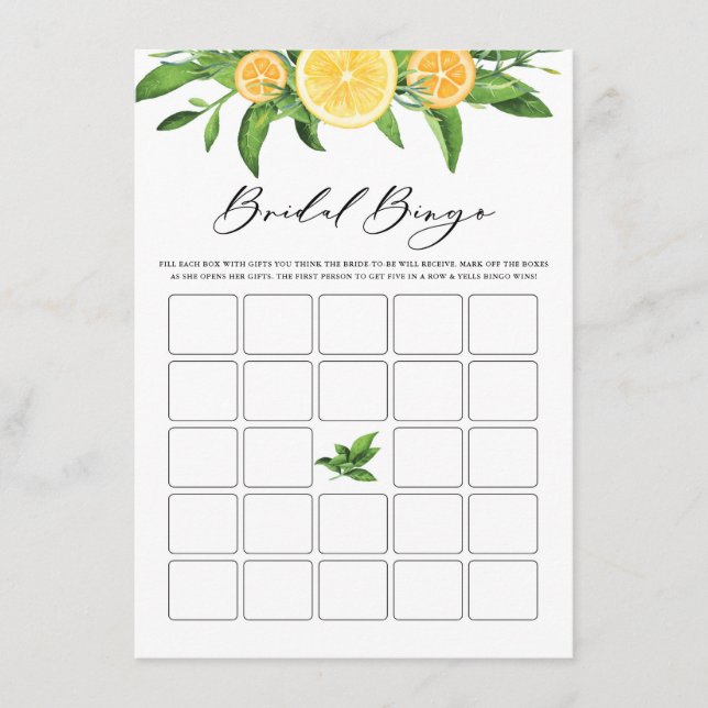Lemons and Oranges Garland Bridal Shower Bingo Enclosure Card (Front)