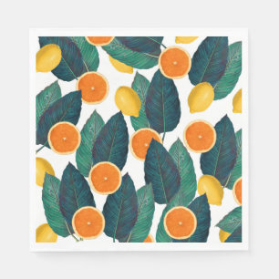 Lemons And Oranges White Napkin