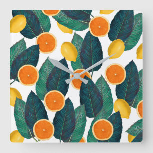 Lemons And Oranges White Square Wall Clock