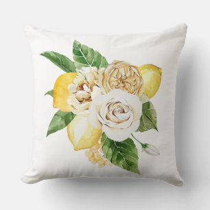 Lemons and roses bouquet throw pillow