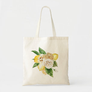 Lemons and roses bouquet tote bag