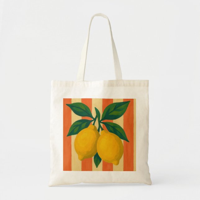 Lemons and Stripes Illustration Tote Bag (Front)