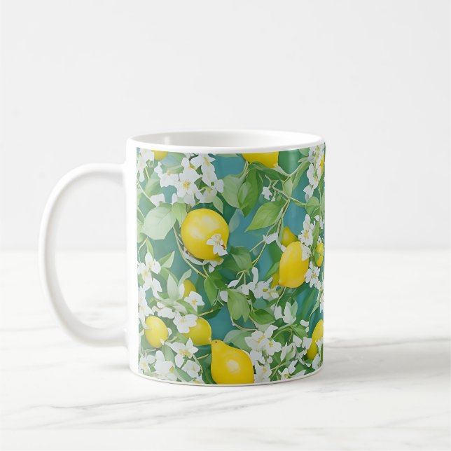 Lemons and White Flowers Coffee Mug (Left)