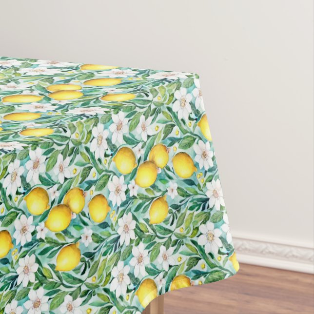 Lemons and White Flowers - French Country Decor Tablecloth (In Situ)