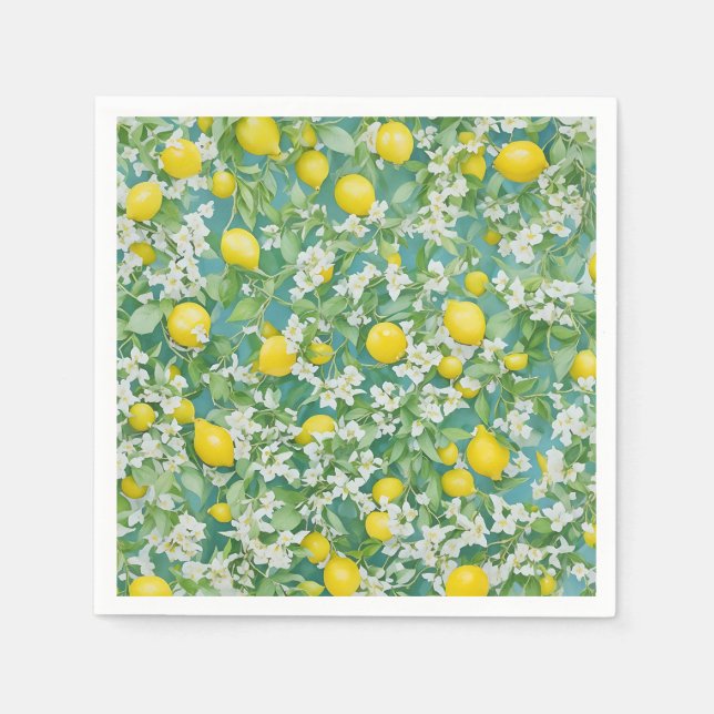 Lemons and White Flowers Napkin (Front)