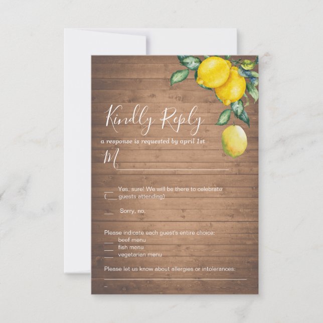 Lemons and Wood Wedding RSVP Card (Front)