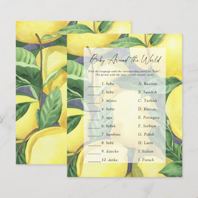 Lemons - Baby around the world Baby Shower Game (Front/Back)