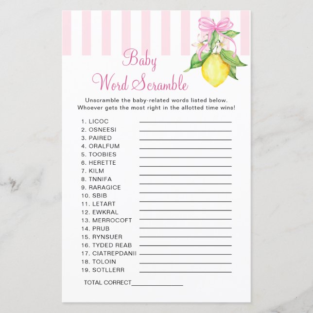 Lemons Baby Word Scramble game (Front)