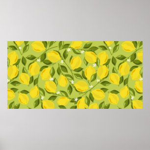 Lemons background. Hand drawn overlapping backdrop Poster