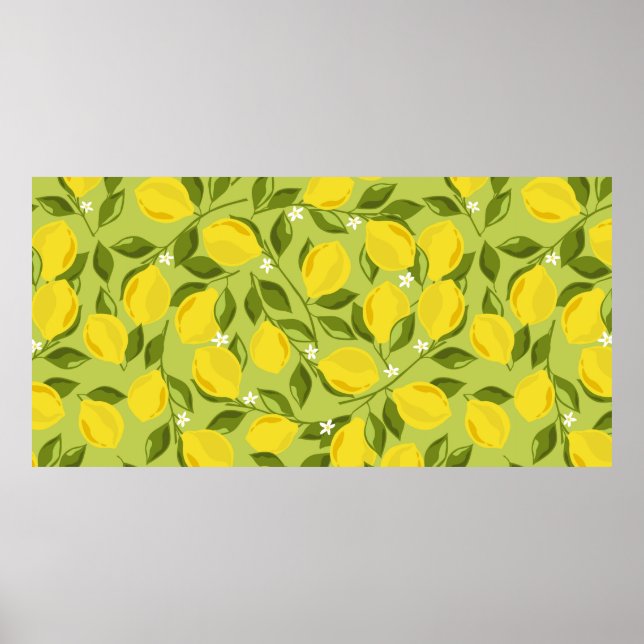 Lemons background. Hand drawn overlapping backdrop Poster (Front)