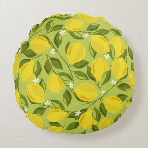 Lemons background. Hand drawn overlapping backdrop Round Pillow