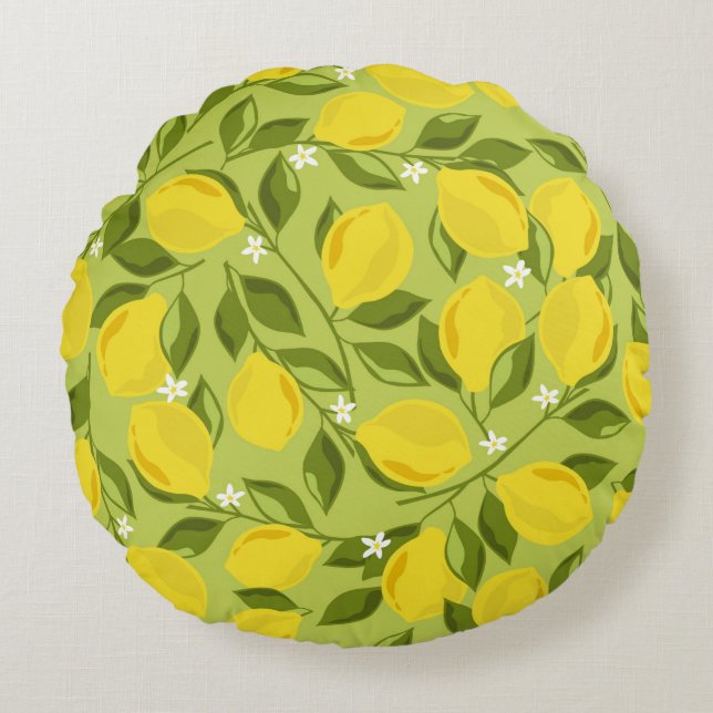 Lemons background. Hand drawn overlapping backdrop Round Pillow (Front)