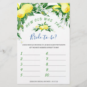 Lemons Blossom Double-Sided Bridal Shower Game