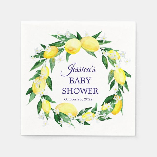 Lemons Blossom Greenery Baby Shower Paper Napkin (Front)