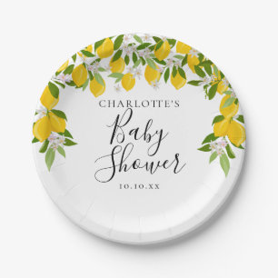 Lemons Blossom Greenery Baby Shower Paper Plate