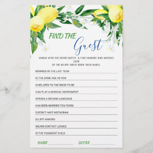 Lemons Blossom Greenery Chic Bridal Shower Game
