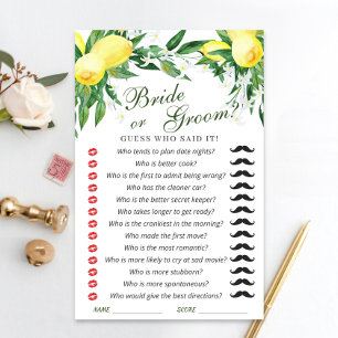 Lemons Blossom Greenery Chic  Bridal Shower Game