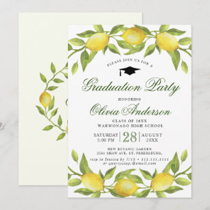 Lemons Blossom Greenery Chic Graduation Party Invitation