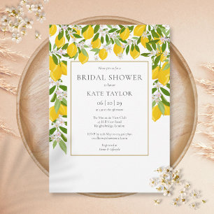 Lemons Blossom Greenery Elegant Gold Bridal Shower Invitation