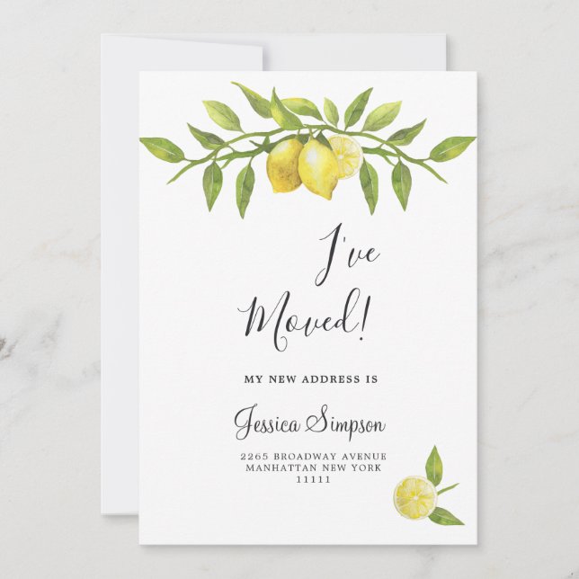 Lemons Blossom Greenery Moving Announcement Cards (Front)