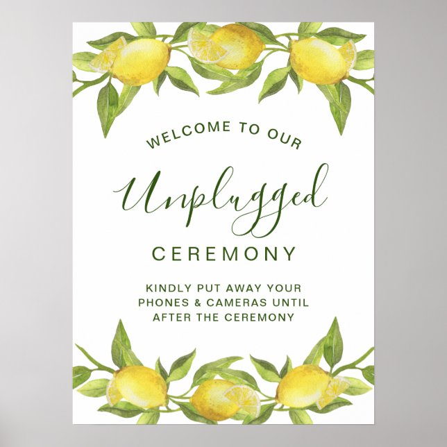 Lemons Blossom Greenery Unplugged Wedding Ceremony Poster (Front)