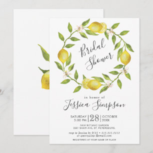 Lemons Blossom Greenery Watercolor Bridal Shower Invitation
