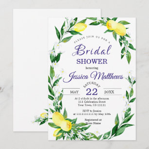 Lemons Blossom Greenery Watercolor Bridal Shower Invitation