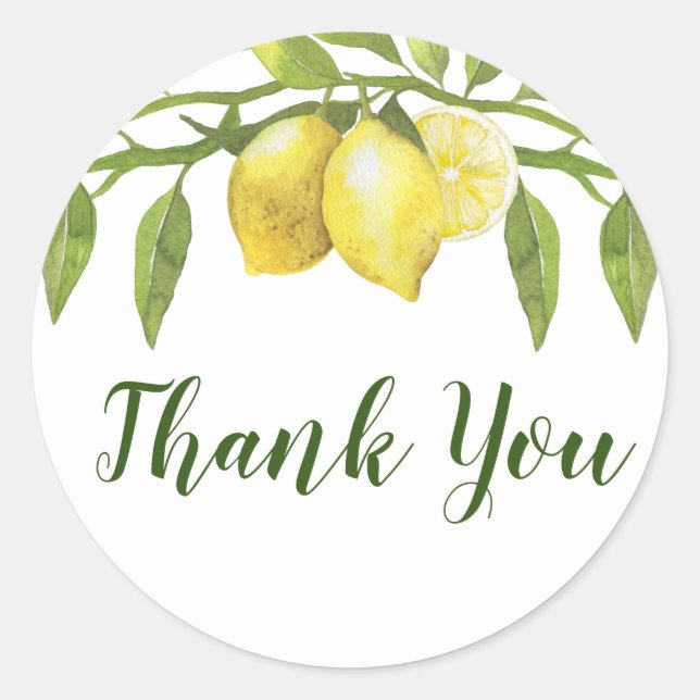 Lemons Blossom Greenery Watercolor Classic Round Sticker (Front)